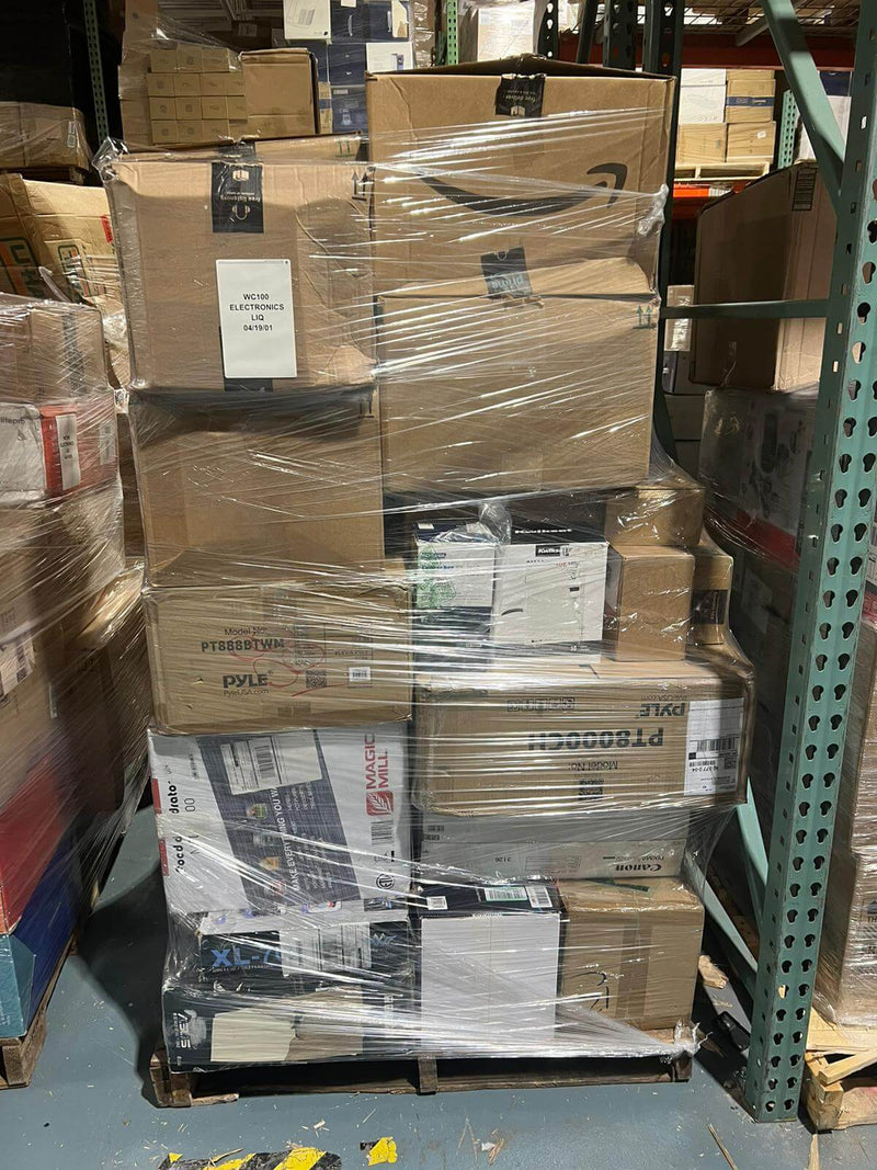 Load image into Gallery viewer, Amazon liquidation truckload with mixed electronics like speakers, juicers, and kitchen gadgets