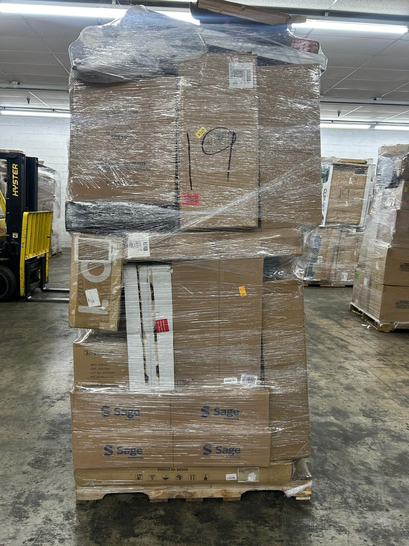 Load image into Gallery viewer, Amazon monster-size tall pallets filled with general merchandise in a bulk truckload