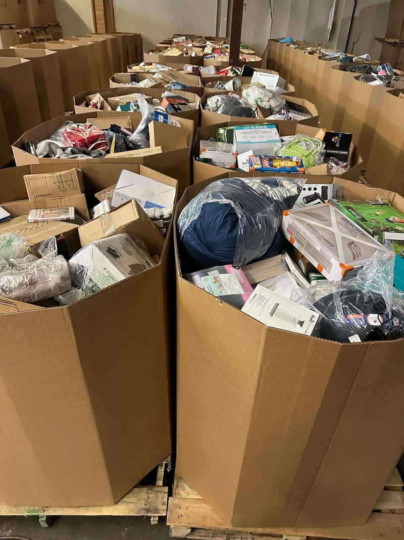 Load image into Gallery viewer, Amazon bin store truckload with high piece count overstock items perfect for resale bins