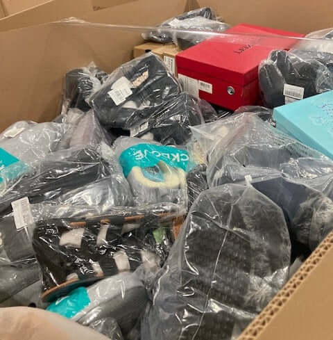 Load image into Gallery viewer, Amazon shoes liquidation truckload with assorted men’s, women’s, and kids’ footwear pallets