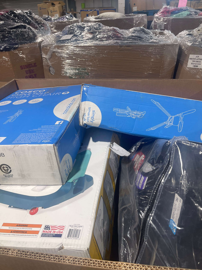 Load image into Gallery viewer, Liquidation truckload of baby equipment including overstock strollers, high chairs, and more