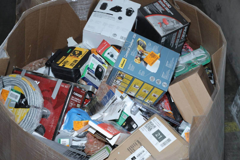 Load image into Gallery viewer, Truckload of lawn and garden tools from Home Depot including trimmers, blowers, and yard gear