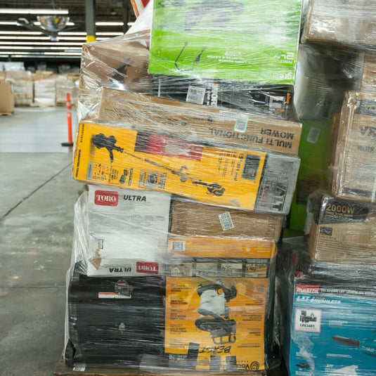 Wholesale Amazon tools truckload with mixed toolsets, drills, and workshop gear